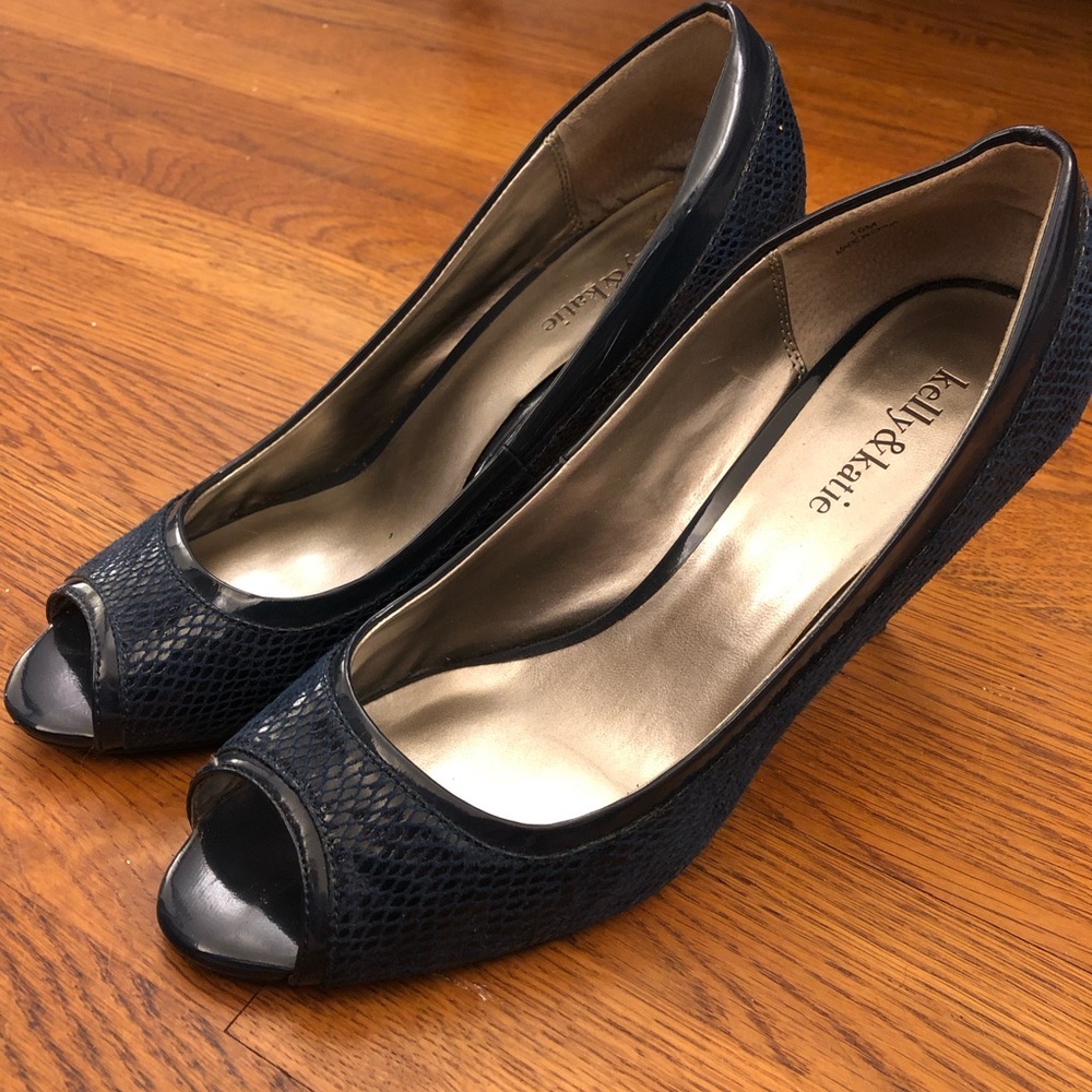 Navy Blue Peep Toe Heels Size 9.5